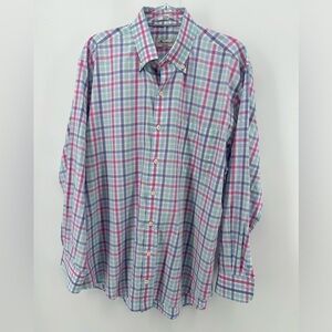 Peter Millar Crown Ease Shirt Mens Sz Large Button Up Pink Blue Green Check
